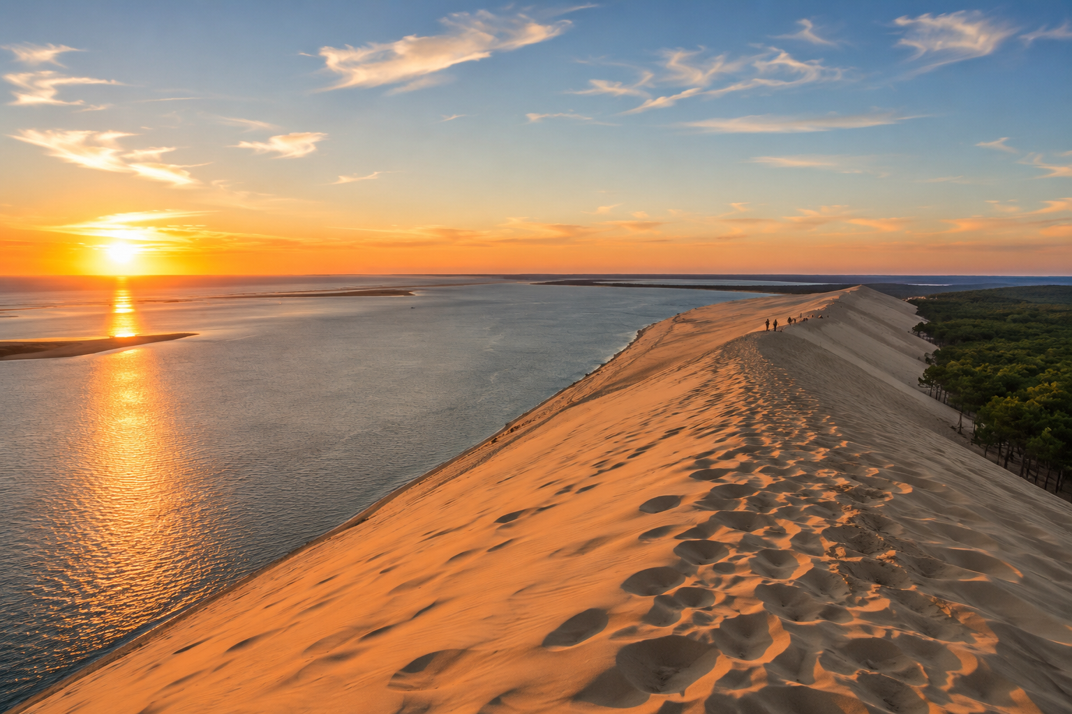 Dune du Pilat au coucher de soleil pendant un road trip en van depuis Bordeaux